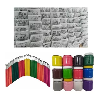 500 Pellones Para Colorear+13 Pinturas De 250 Ml+ 81 Pincels