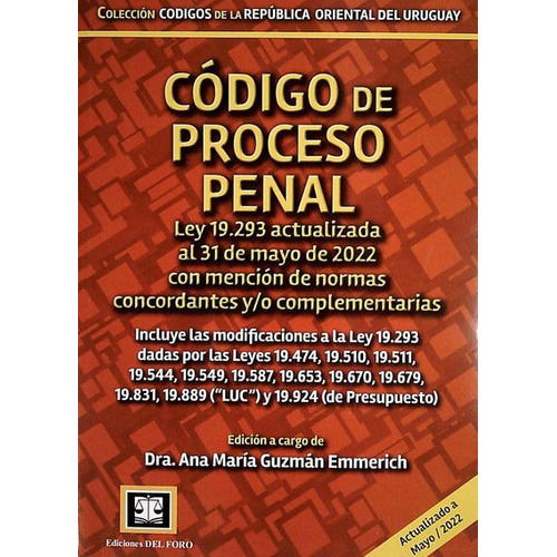 Código De Proceso Penal, De Ana María Guzmán Emmerich. Editorial Ediciones Del Foro, Tapa Blanda En Español, 2022