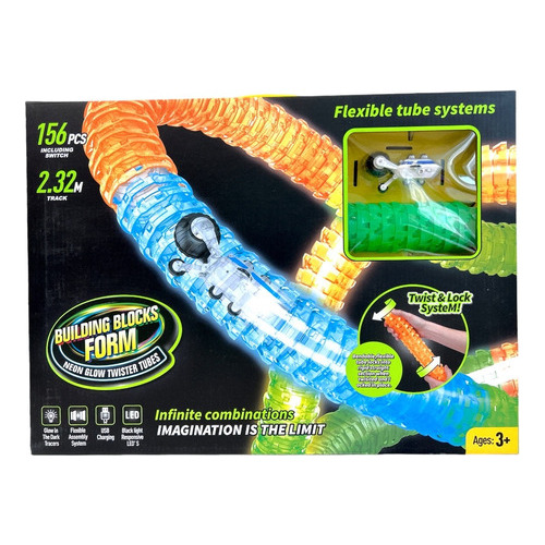 Pista Flexible De Tubo 156 Piezas Brilla En La Oscuridad Color Multicolor