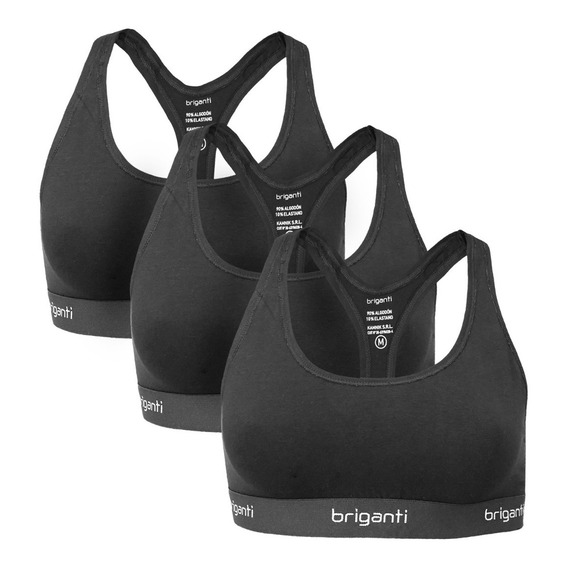 Pack 3 Tops Deportivos Mujer Algodon Corpiño Briganti Sport