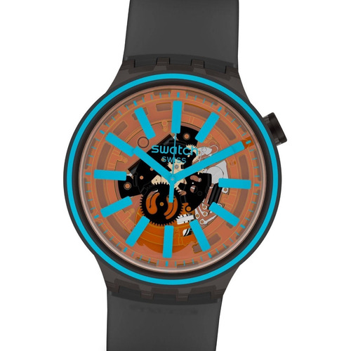 Reloj Swatch So27b112 Fire Taste Big Bold 47 Mm Watch Fan Color de la malla Gris Color del bisel Turquesa Color del fondo Naranja oscuro