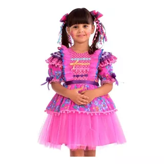 Vestido Infantil Festa Junina Pink Floral Tule Bambolê 655
