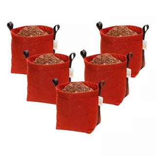 5 Vasos P/ Plantas De Feltro Com Alças 4 Litros King Pot Cor Vermelho