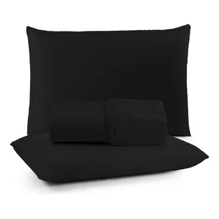 Roupa De Cama Queen 3 Peças Ponto Palito + Vendido Cor Preto Desenho Do Tecido Liso