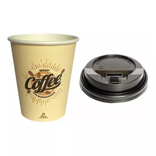 Vaso Para Cafe Papel Letras C/tapa Agitador 8 Oz (100 Pzs)