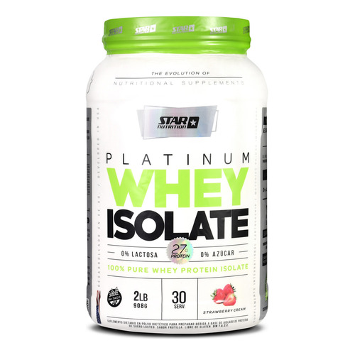 Suplemento en Polvo Star Nutrition Platinum Whey Isolate Proteínas Sabor Crema de Fresa en Pote de 908 Gr