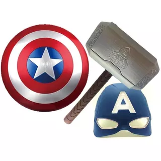Escudo Sonido Led Mascara Capitán América Martillo Thor Pack
