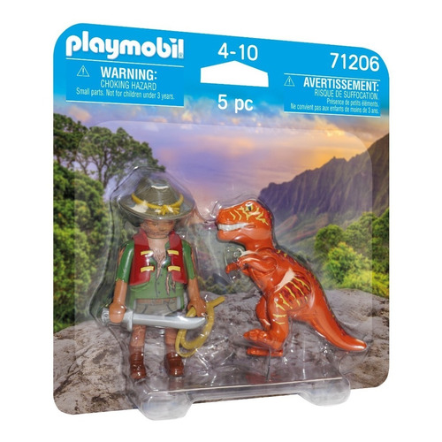 Figura Armable Playmobil Dinos Aventurero Con T-rex 5 Piezas