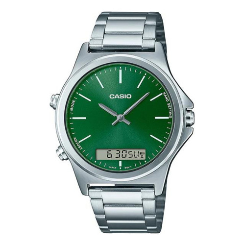 Reloj Casio Hombre Mtp-vc01d-3e Analogo Digital Fondo Verde Color de la malla Plateado Color del bisel Plateado