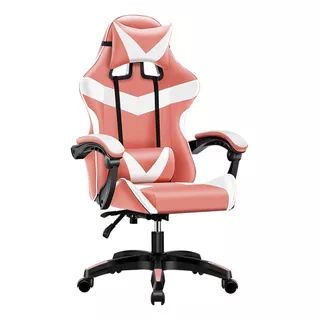 Cadeira Gamer De Escritório Giratoria Diretor Rosa Cor Rosa/branco Material Do Estofamento Couro Sintético