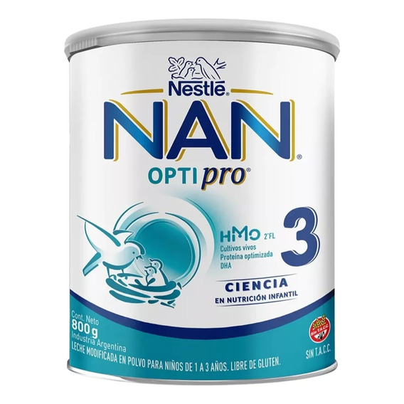 Leche de fórmula en polvo sin TACC Nestlé Nan Optipro 3 en lata de 1 de 800g - 1  a 3 años