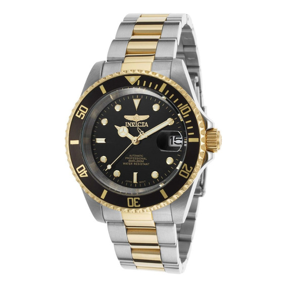 Reloj de pulsera Invicta 8927Ob, automático, para hombre, fondo negro, con correa de acero inoxidable color dorado, bisel color negro