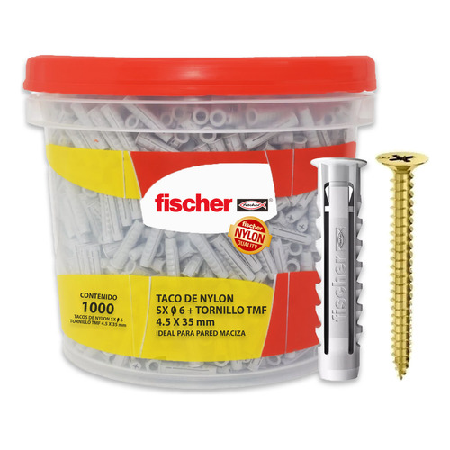 Tarugo Taco Fischer Sx 6 Para Ladrillo Hueco Tornillos Tmf Fix 4.5 x 35mm Balde De Fijaciones Por 1000 Unidades modelo 616282