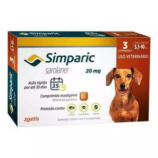 Simparic Contra Pulga Carrapato E Sarna 5,1kg-10kg (3 Compr)