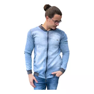 Jaqueta Jeans Bomber Masculina Slim Fit Casual Esportiva