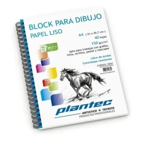 Block Para Dibujo A4 Papel Plantec X 40 Hojas 150 G 15627 Color Blanco