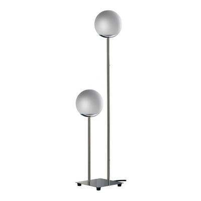 Lampara De Pie Acero 2 Luces Globo Opal Apto Led  Luz Desing