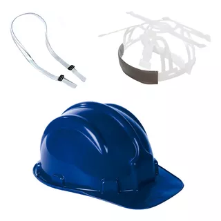 Kit 10 Capacete Azul Obra Segurança Plastcor + Jugular Pvc