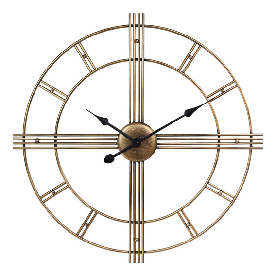Reloj Grande Metálico De Pared Ravena, Diámetro 60cm, Industrial, Simil Bronce, Color Dorado - Funcional Y Decorativo