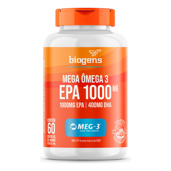 Mega Omega 3 Meg-3®, Epa 1000 mg, DHA 400 mg, 60 cápsulas, sabor neutro Biogen