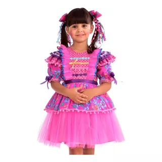 Vestido Infantil Festa Junina Bambolê Rosa Floral Tule 655