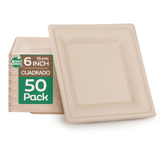 50 Platos Desechables Chicos 100% Compostables Uso Rudo 