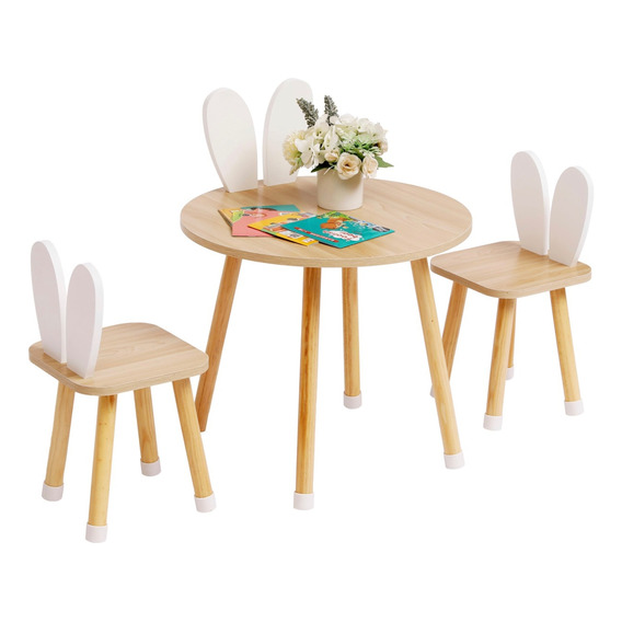 Mesa Para Niños Con Dos Sillas De Madera