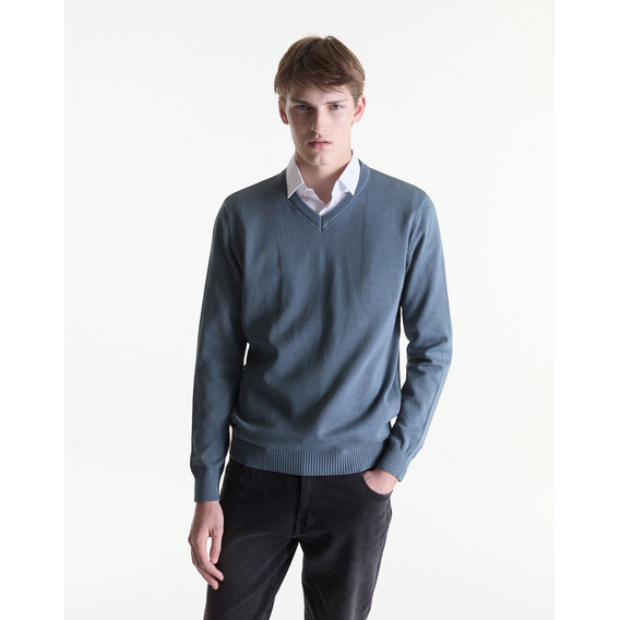 Sweater Cuello V Equus Orleans Gris Acero Otoño Invierno