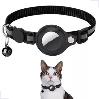 Funda Fija Para Rastreador Gps Airtag Para Perros Y Gatos, Color Negro, Collar De 30 Cm X 1 Cm