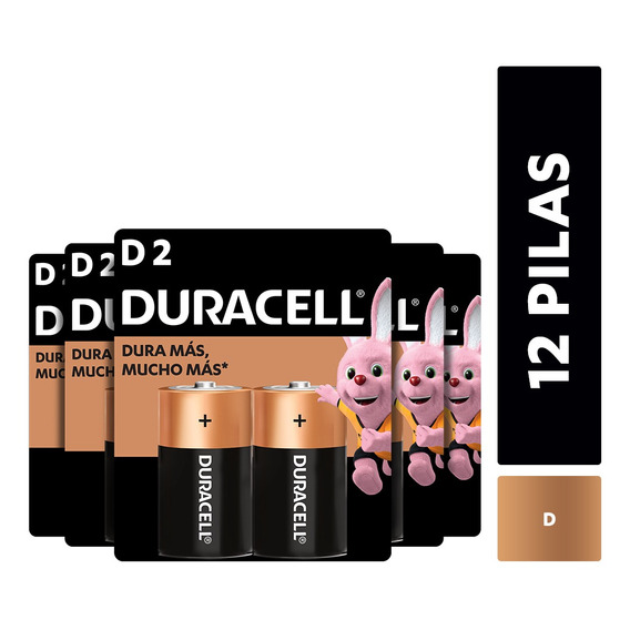 Pack 12 Pilas Alcalina Duracell Tamaño D 15000 Mah