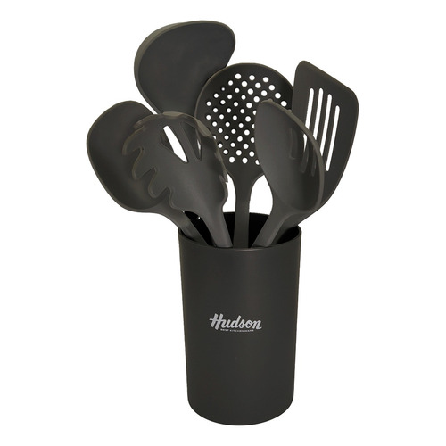 Set De Utensilios De Cocina Hudson 7 Piezas Nylon Gris Color Negro