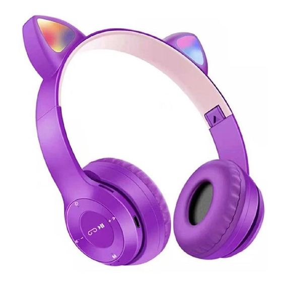 Auricular Bluetooth Gato Plegable Con Luces Led Violeta Febo