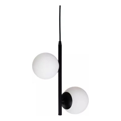 Colgante 2 Luces Vertical Elyn E27 Negro Globo Opal 15cm 