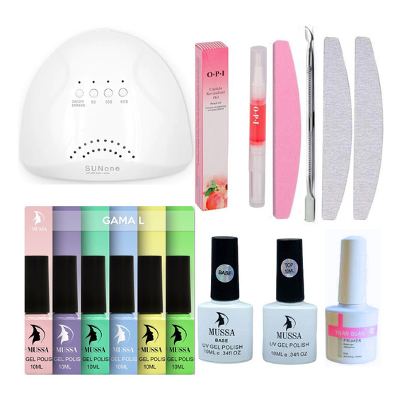 Kit Gelish 6pz Lámpara Base Top Limas Aceite Cutícula 