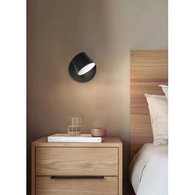 Aplique Pared Cabecera York Negro Led Movil Con Tecla Negro