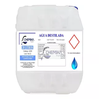 Agua Destilada , Desmineralizada Certificada 20 Lts Chemika