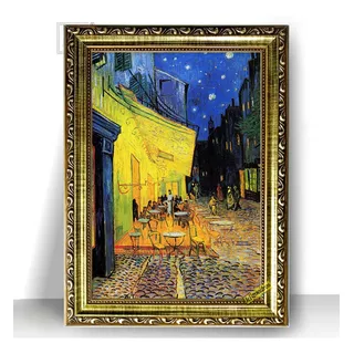 Quadro Moldura Dourada Terraço Do Cafe Van Gogh Tradicional