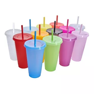 Vaso Plástico Con Tapa Y Popote Jas 800ml Paquete 10 Piezas