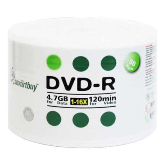 Disco virgen DVD-R SmartBuy imprimible de 16x por 50 unidades