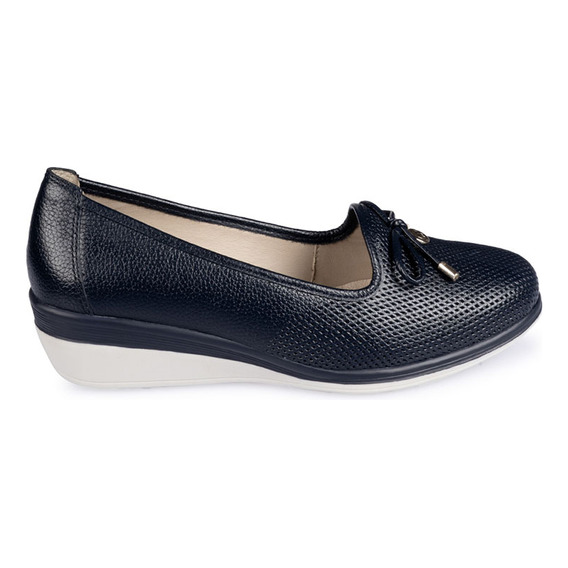 Zapato Slip On Cuña Viale Cuero Mujer Azul