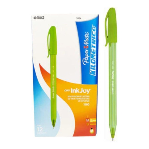 12 Piezas Bolígrafo Kilométrico Inkjoy 100 Pluma Paper Mate Color De La Tinta Verde Limón