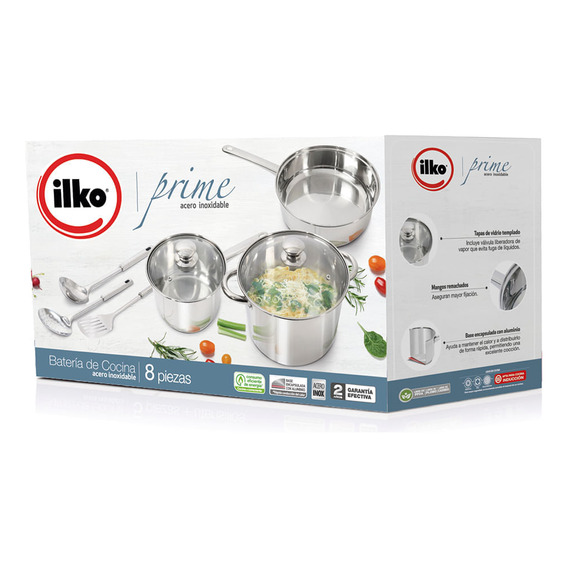 Batería Acero Inoxidable Ilko Prime 5 Piezas + 3 Utensilios