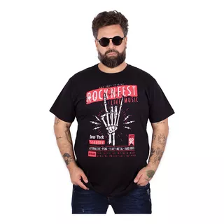 Camiseta Plus Size Masculina Rock Fest Preta G5 G6