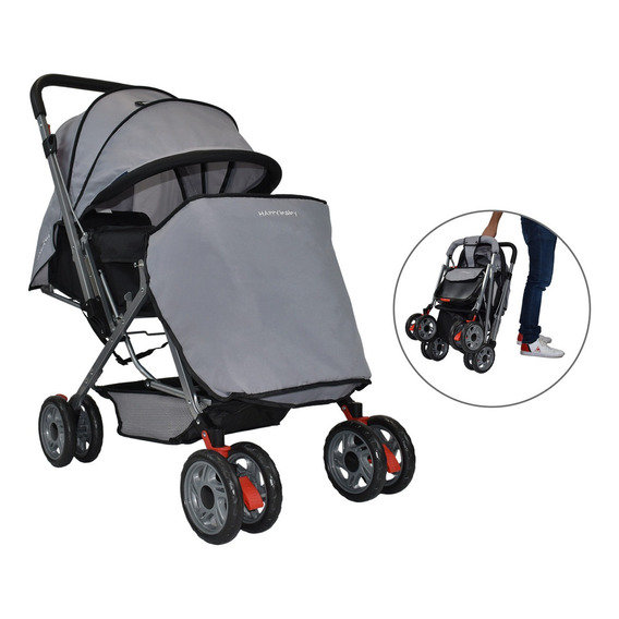 Coche Reversible Bebe Dallas Con Pañalera Happy Baby Color Gris claro Chasis Gris