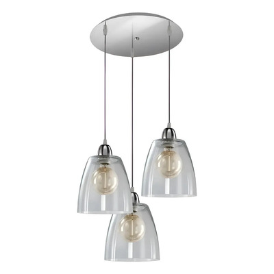 Colgante 3 Luces Vidrio Transparente Base Redonda Cromo Led  Acero