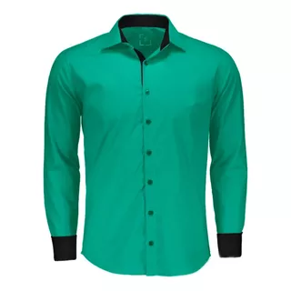 Camisa Social Masculina Verde Bandeira P Ao G12 Plus Size