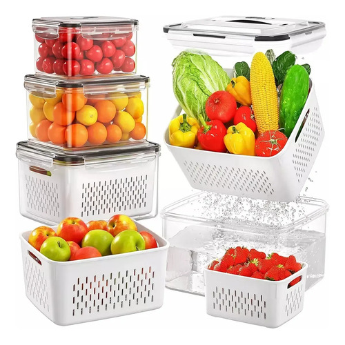 Kit 4 Organizadores Geladeira 0.38l/0.8l/1.7l/3.15l Tampa E Cesto Escorredor Organizador D...