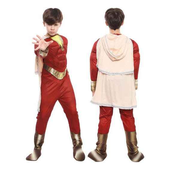 Disfraz De Cosplay De Shazam Para Niños, Monos Rojos De Capt