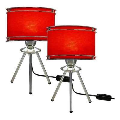 Pack X 2 Velador Acero Cromo Tripode Deco Moderna Rojo