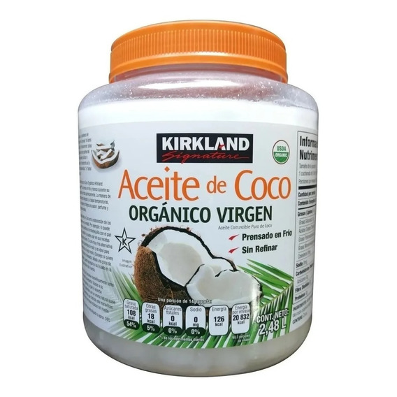 Aceite De Coco Orgánico Virgen, Comestible, Kirkland 2.29 Kg